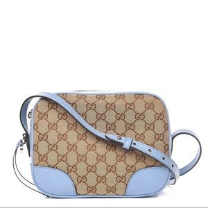 Gucci GG Canvas Camera w/blue Leather crossbody